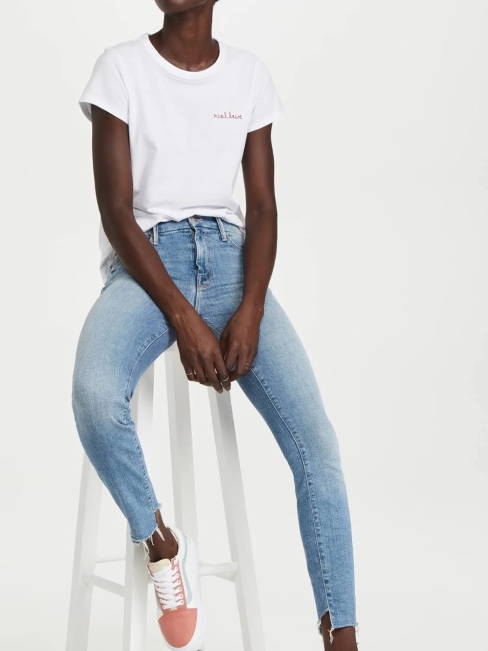 Mother Denim The Looker Two Step Ankle Fray Skinny Jeans in Kiss and Make Up